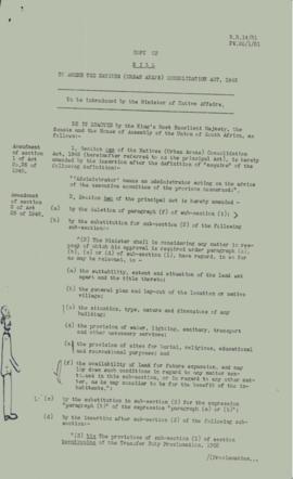 Copy of Bill to amend the Natives (Urban Areas) Consolidation Act