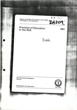 Book (title page only). Provision of Education in RSA, HSRC Report