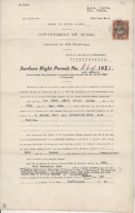 Surface Right Permit No. A6 of 1925