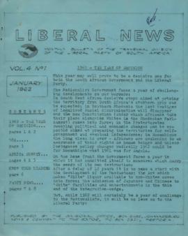 Liberal News: Transvaal division of the Liberal Party , Volume 4, Number 1 - Volume 4, Number 7