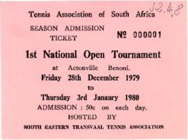 Admission Tickets for the 1st National Open Tennis Tournament, Benoni, 28 December 1979 - 3 Janua...