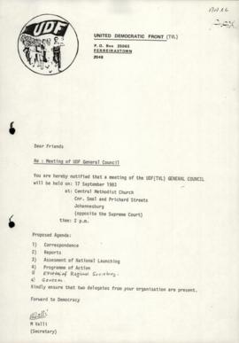 Notice of UDF (Tvl) General Council Meeting