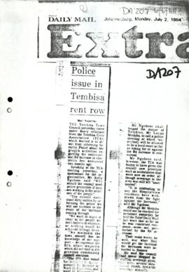 Press Cutting re police role in Tembisa rent issue