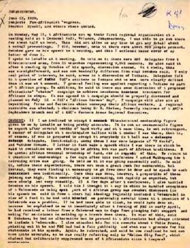 Benjamin Pogrund: Typed notes; Subject: Africanist Congress, Source: Pogrund and others