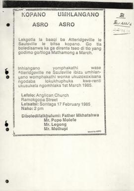 Leaflet issued by Atteridgeville/Saulsville Residents' Organisation re meeting