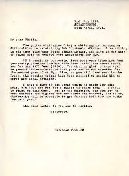 Benjamin Pogrund: Letter to Sheila