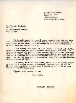 Benjamin Pogrund: Letter to Sheila Lapinsky