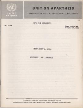 Statements and Addresses by A.L., Print publication issued by the UN Unit on Apartheid