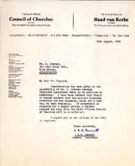 BB Burnett, South African Council of Churches: Letter to B Pogrund from the General Secretary of ...