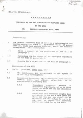Memorandum prepared by the ECC re the Defence Amendment Bill