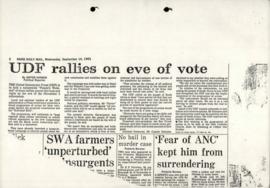 Rand Daily Mail article (14/9/1983) UDF Rallies on eve of riots