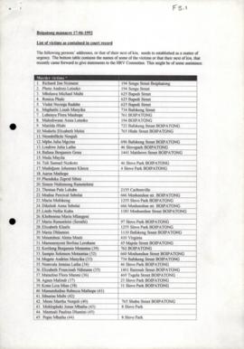 Lists of victims, deceased, injured, witnesses