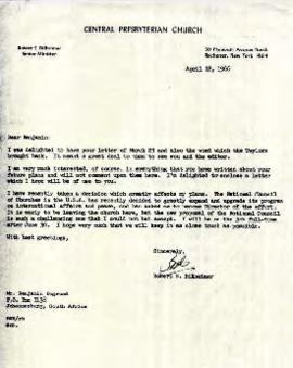 RS Bilheimer: Letter to B Pogrund from Central Presbyterian Church, New York