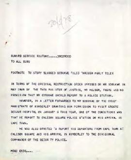 Telexed report: Footnote to story slugged Sobukwe filed through parly telex
