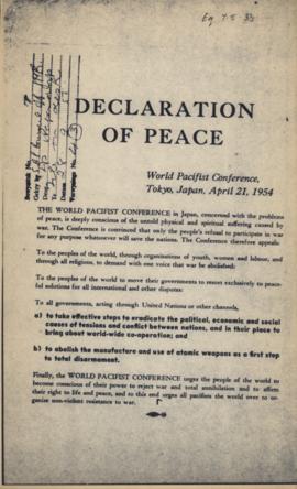 "Declaration of Peace" World Pacifist Conference, Tokyo, 21 April 1954 and World Pacifi...