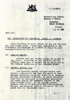 Minister of Justice: Letter to B Pogrund providing information about Sobukwe's medical treatment ...