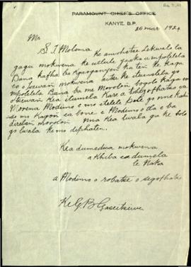 Letter addressed "Mr S Molema"