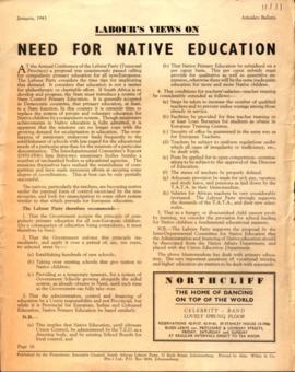 "Labours views on native education" Article in the Labour Party's newsletter, the Labou...