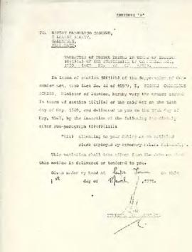 Annexure K: Variation of Notice served on RM Sobukwe in terms of Suppression of Communism Act