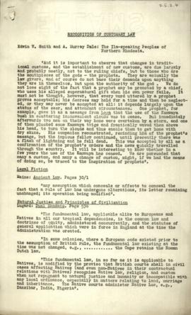 Recognition of Customary law, Edwin W. Smith and A. Murray Dale: The Ila-speaking peoples of Nort...
