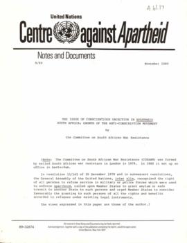 UN Centre against Apartheid: The Issue of Conscientious Objections in Apartheid South Africa, Gro...