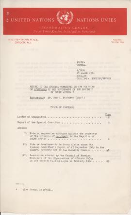 Report of the Special Committee on the Policies of Apartheid of the Government of the Republic of...
