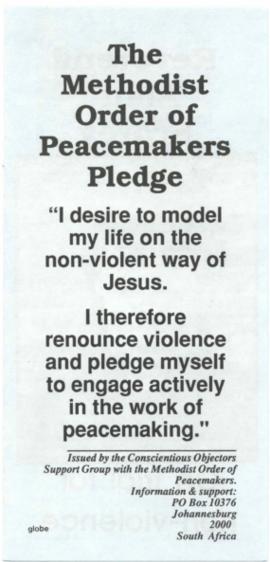 The Methodist order of peace makers pledge