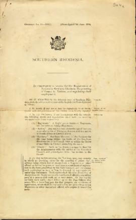 Southern Rhodesia: An ordinance to provide for the Registration of Natives in Southern Rhodesia, ...