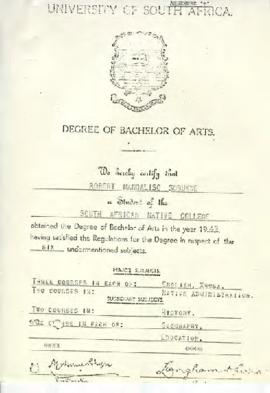 Annexure B: BA (UNISA) copy of Sobukwe's degree