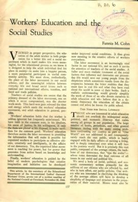 "Workers ' Education and the Social Studies" Fannia M. Cohn