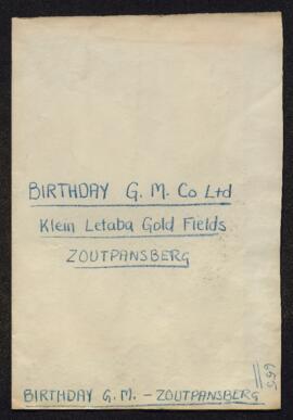 Birthday Gold Mining Co., Ltd -Klein Letaba G. Fields Zoutpansberg