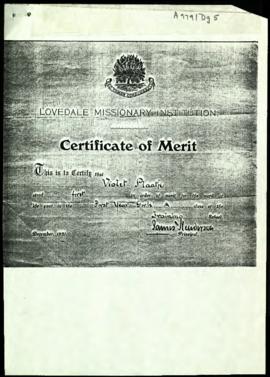 Certificate of Merit (Violet Plaatje)