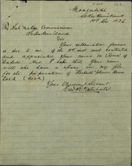 Hunt's correspondence with Rev E.M.E. Modubatse regarding Koma