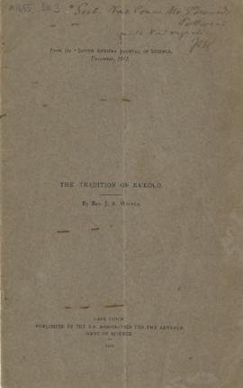 The Tradition of Ra'lolo, by J.A. Winter, S A Journal of Science