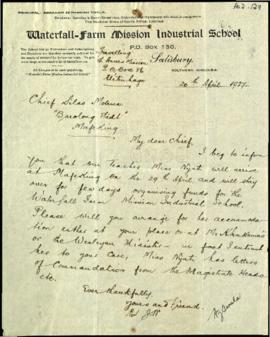 Letter addressed "Chief Silas Molema"