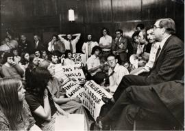 Students protesting to Anglo-American directors about the shooting of miners.