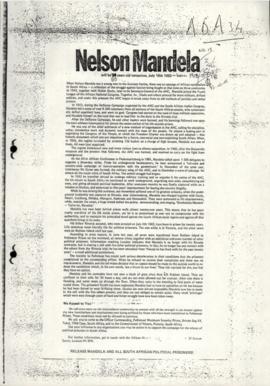 ANC pamphlet: Nelson Mandela will be 65 tomorrow