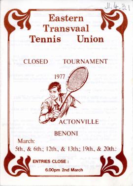 Leaflet on Eastern Transvaal Tennis Tournament, 5-20 March, 1977