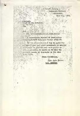 Robert Sobukwe: Application to Secretary for the Interior for an Exit Permit