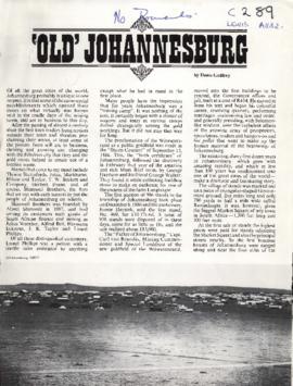 Old Johannesburg, magazine article