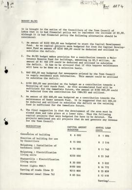 Memorandum re 1984-85 Budget