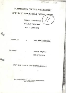 Tokoza Committee, 12 June 1992. Evidence of Themba Dludlu