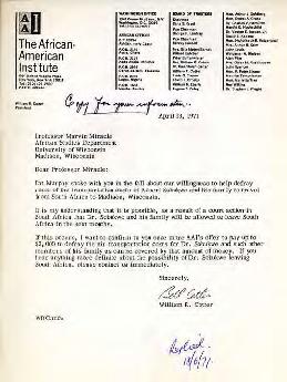 William R Cotter: Letter to Professor Marvin Miracle from the African-American Institute, New York