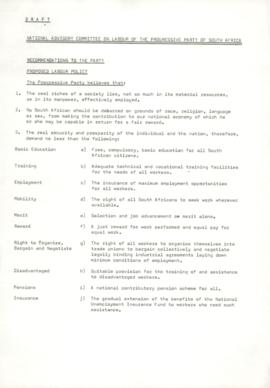Various documents relating to proposed labour policy