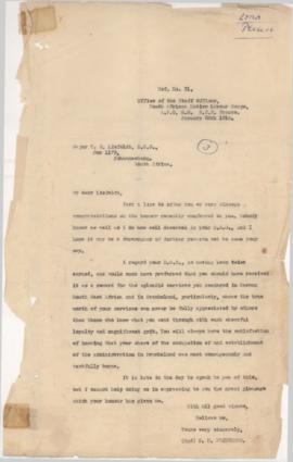 Letter from Major Pritchard to T.E. Liefeldt