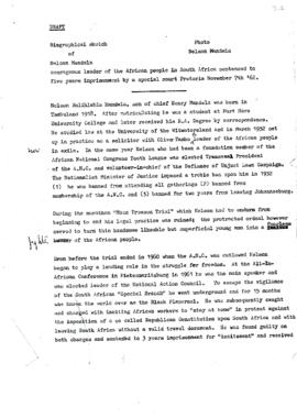 Draft of the Biographical sketch of Nelson Mandela