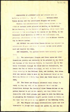 1919 March 24. Memorandum of agreement between Silas Tawana Molema and certain Fingoes and Xosas,...