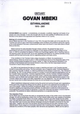 Obituary of Govan Mbeki