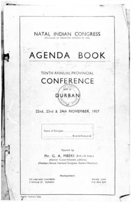 Natal Indian Congress Tenth Annual Provincial Conference Agenda Book
