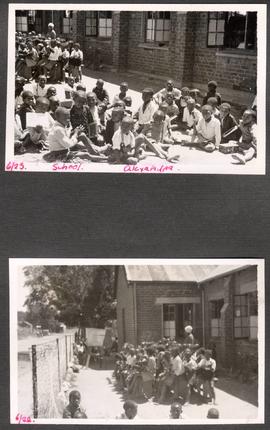 School in Alexandra: children sitting out-of-doors.